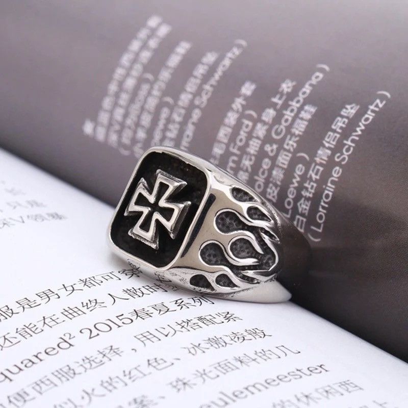 Jewelry Silver Fire Cross Ring Gothic Punk style Size ONE SIZE - 6 Thumbnail
