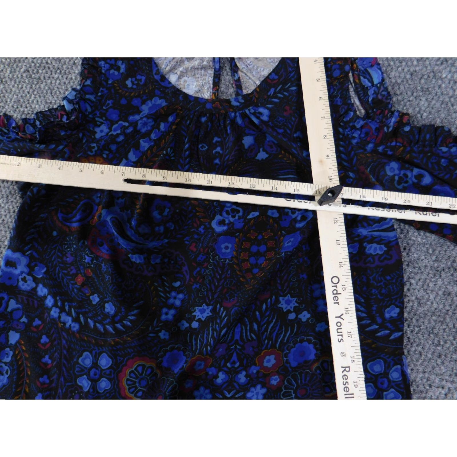 Loft LOFT Shirt Womens Large Navy Blue Paisley Cold Shoulder Ruffle Long Sleeve Boho Size L / US 10 / IT 46 - 7 Thumbnail