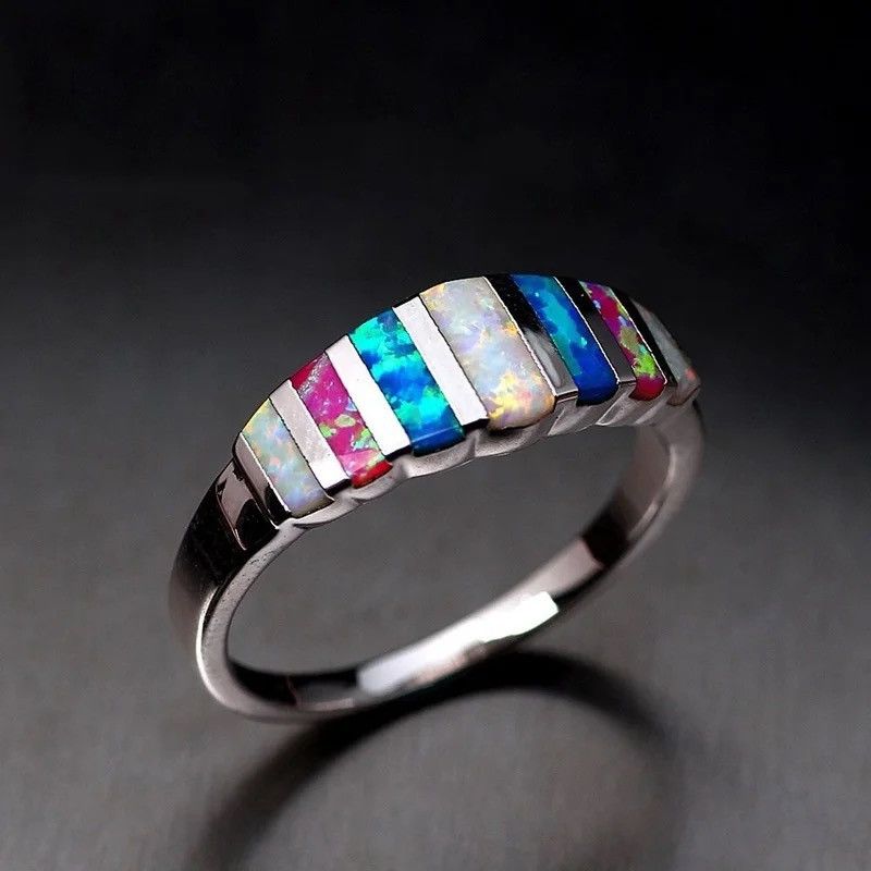Jewelry Square Inlaid Colored Stones Rings Size ONE SIZE - 1 Thumbnail