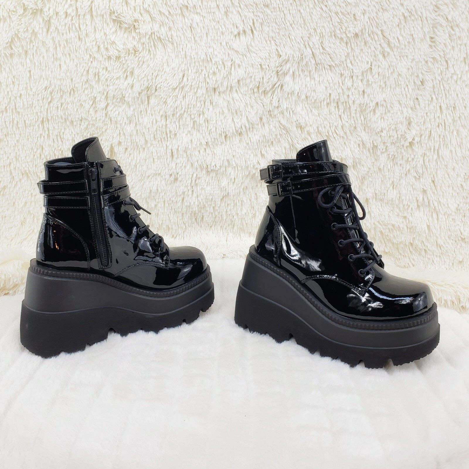 Demonia Cult DEMONIA Shaker 52 Black Patent Platform 4.5" Wedge Heel Ankl Size US 10 / IT 40 - 5 Thumbnail