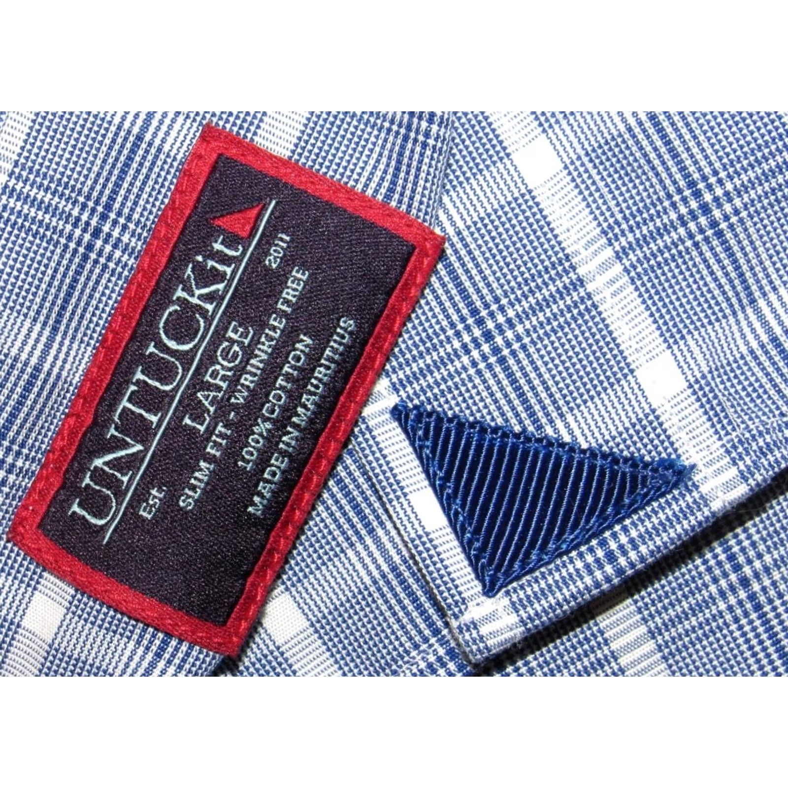 UNTUCKit UNTUCKIT Blue White Plaid Long Sleeve Wrinkle Free Button-Down Shirt Slim L Mens Shirt Size US L / EU 52-54 / 3 - 3 Thumbnail