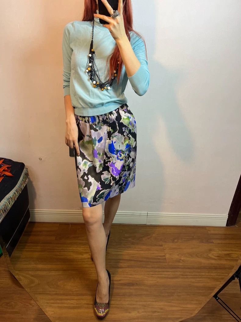 Dries Van Noten DRIES VAN NOTEN Black, white and green silk half skirt Size 35" - 7 Thumbnail