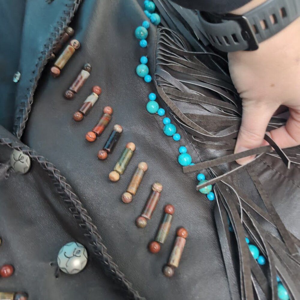 Other Vintage Red Clay People Black Leather Fringe and Bead Jacke Size M / US 6-8 / IT 42-44 - 4 Thumbnail
