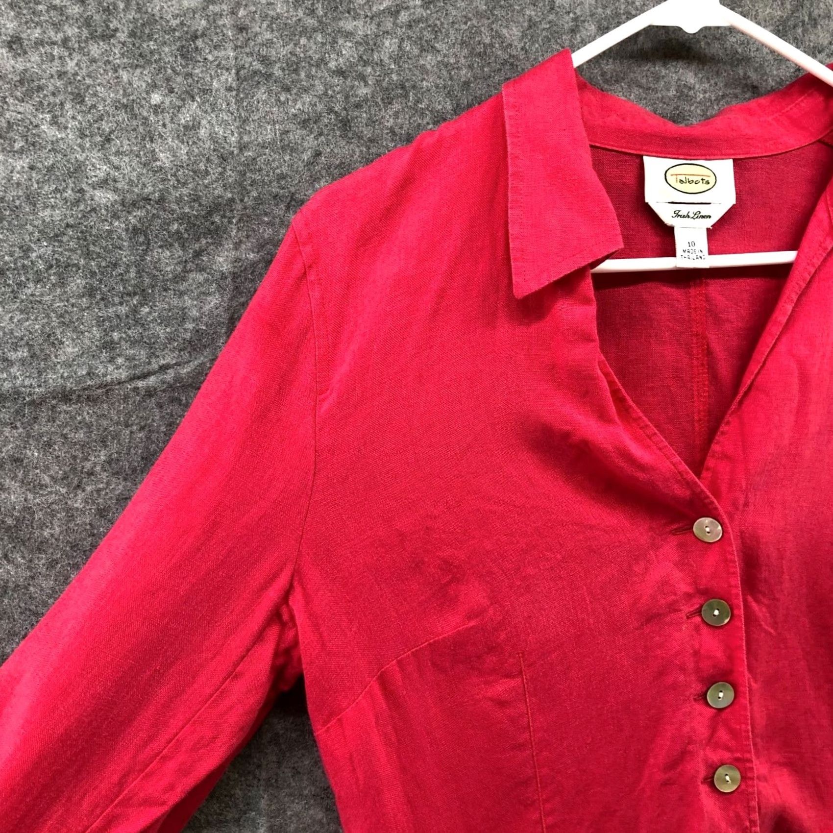 Talbots VINTAGE Talbots Pink Linen Shirt Jacket Womens 10 Blazer Button Front Ruffle Cuff Beach Modern Short Sleeve Size L / US 10 / IT 46 - 5 Thumbnail