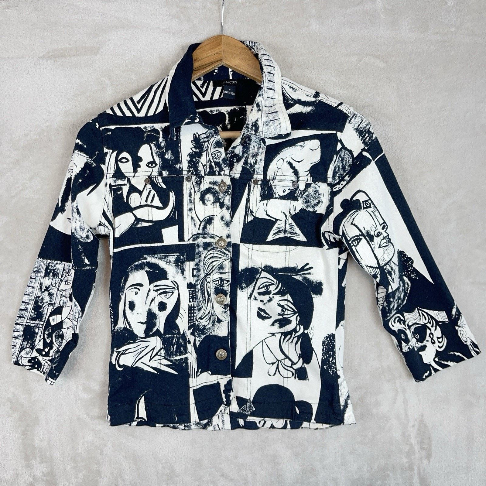 Kaktus Picasso Portrait Art Jacket Abstract Faces Print B&W