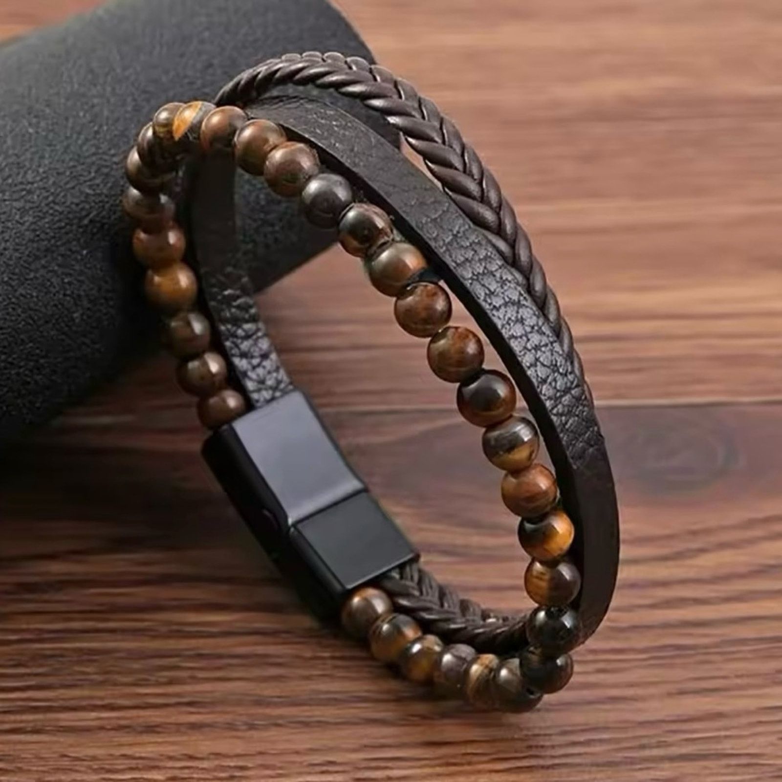 Other Tiger Eye Stone Leather Three -Layer Men's Bracelet Size ONE SIZE - 1 Thumbnail
