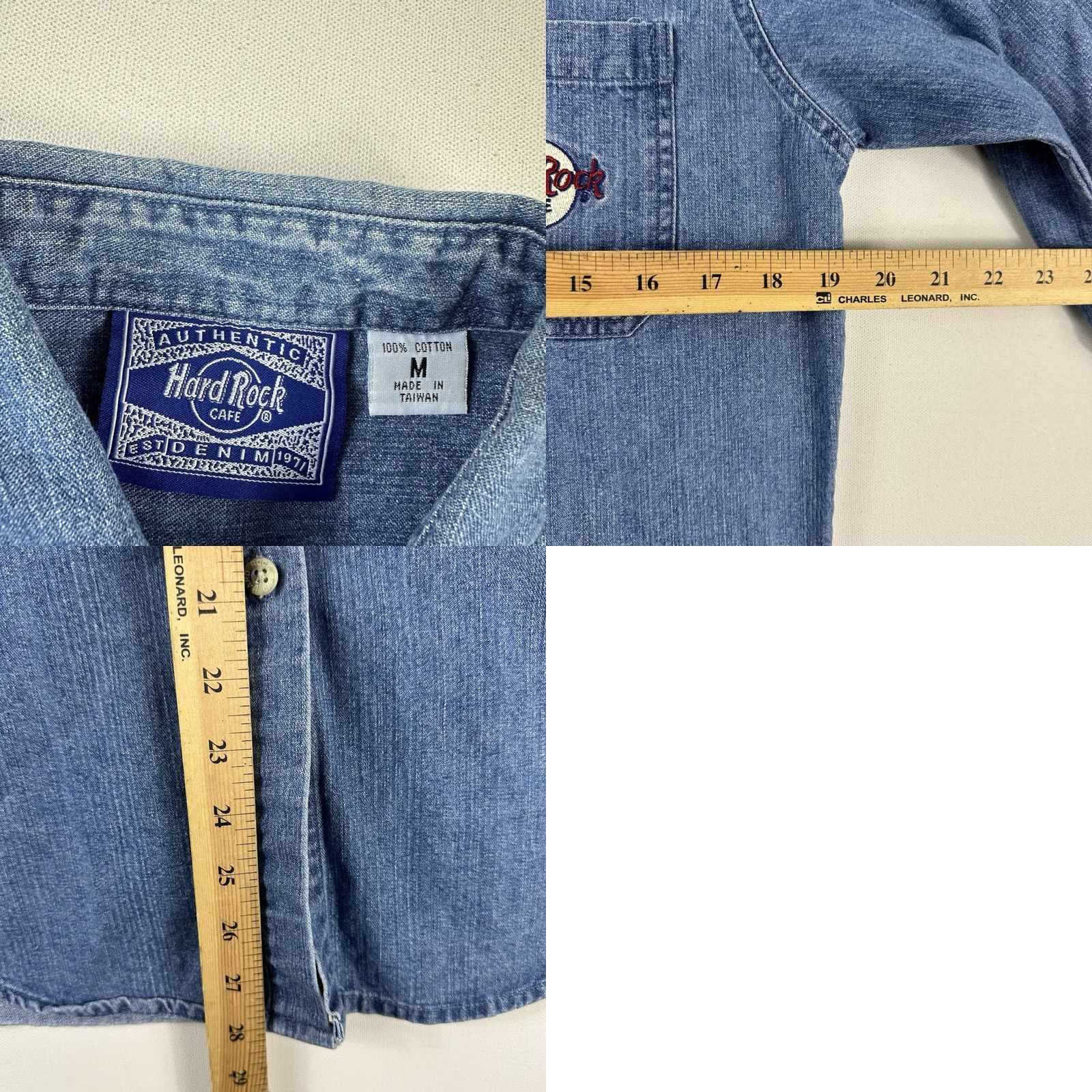 Hard Rock Cafe VINTAGE Hard Rock Cafe Denim Jean Shirt Women M Blue Long Sleeve Embroidered Guitars Button-Up Style Basic Shirt Size M / US 6-8 / IT 42-44 - 8 Thumbnail