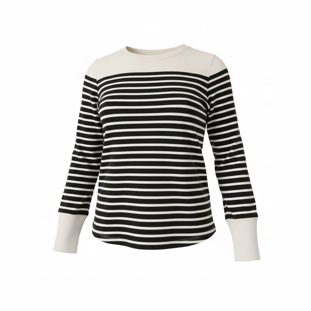 Loft LOFT Women’s Small Black Cream Striped Long Sleeve Top Size S / US 4 / IT 40 - 1 Thumbnail