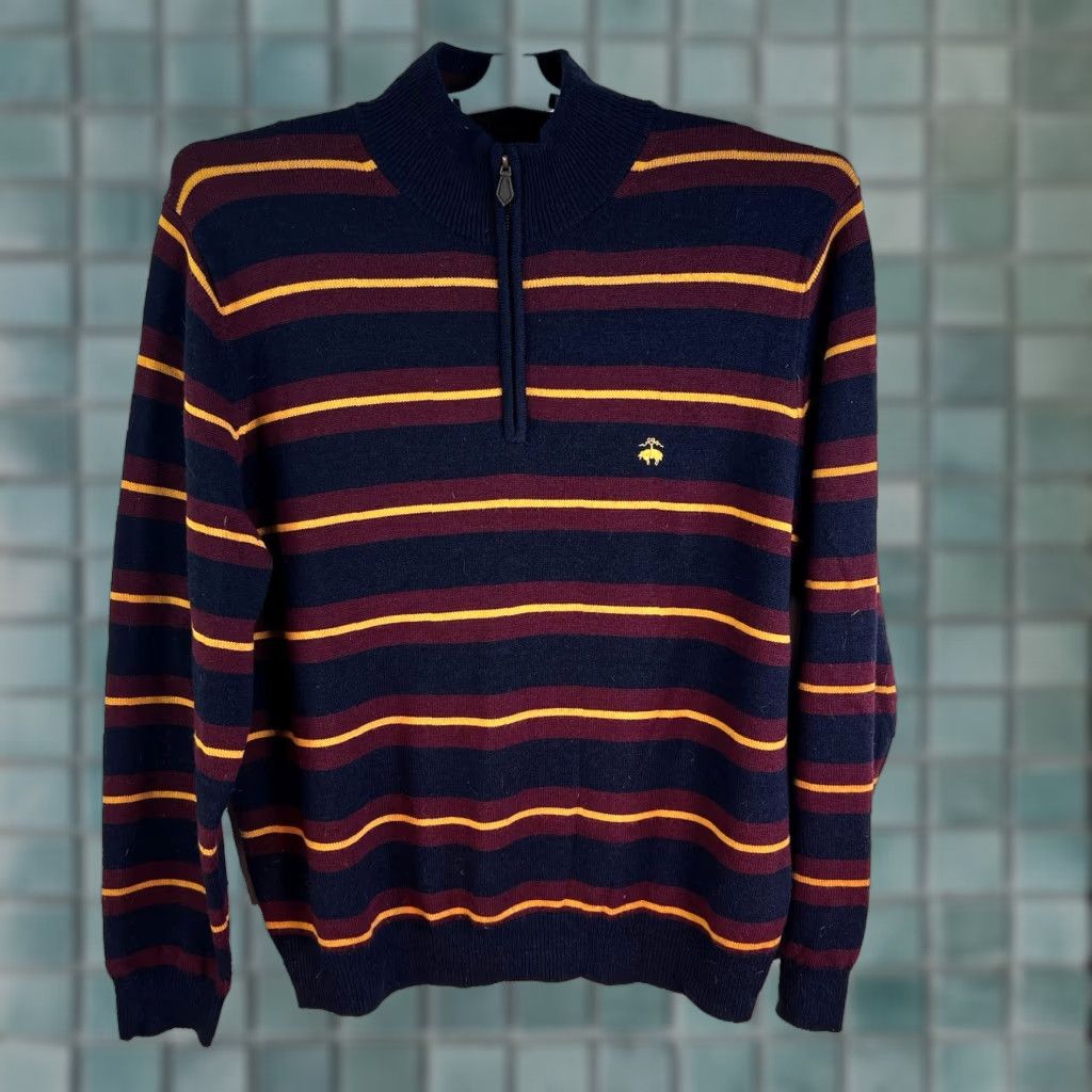 Brooks Brothers VINTAGE Brooks Brothers Mens Sweater XL Blue Striped 1/4 Zip Wool Pullover Classic Size US XL / EU 56 / 4 - 1 Thumbnail