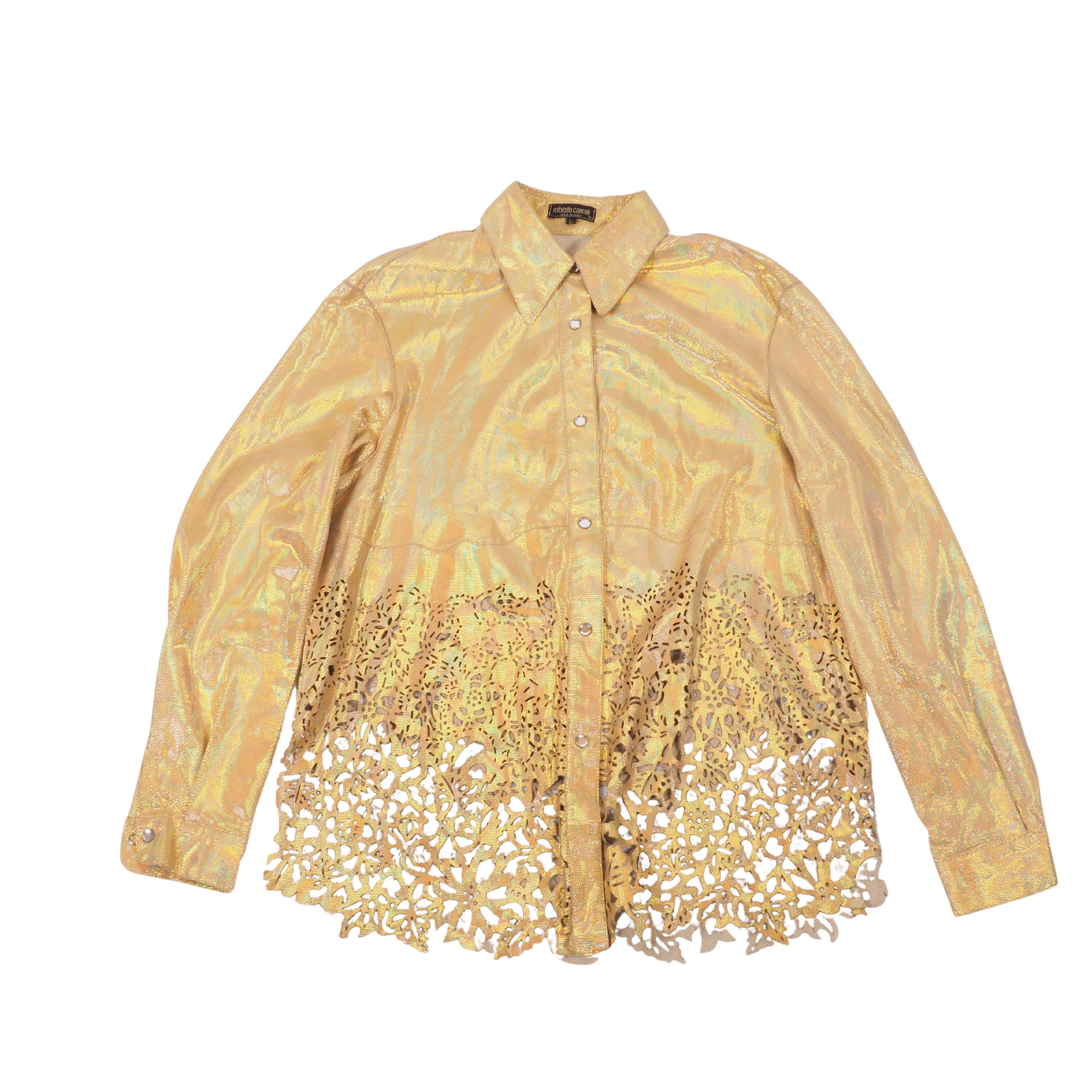 Roberto Cavalli × Vintage Roberto Cavalli Vintage Iridescent Leather Blouse Shirt Size L / US 10 / IT 46 - 2 Thumbnail