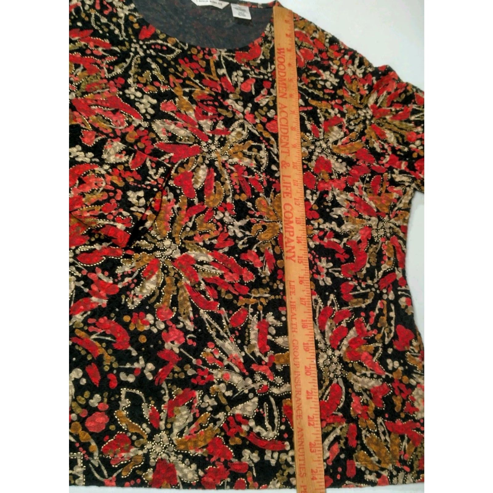 Laura Ashley Laura Ashley Shirt Women XL Black Maroon Tan Floral Stretch Textured Abstract Size XL / US 12-14 / IT 48-50 - 5 Thumbnail