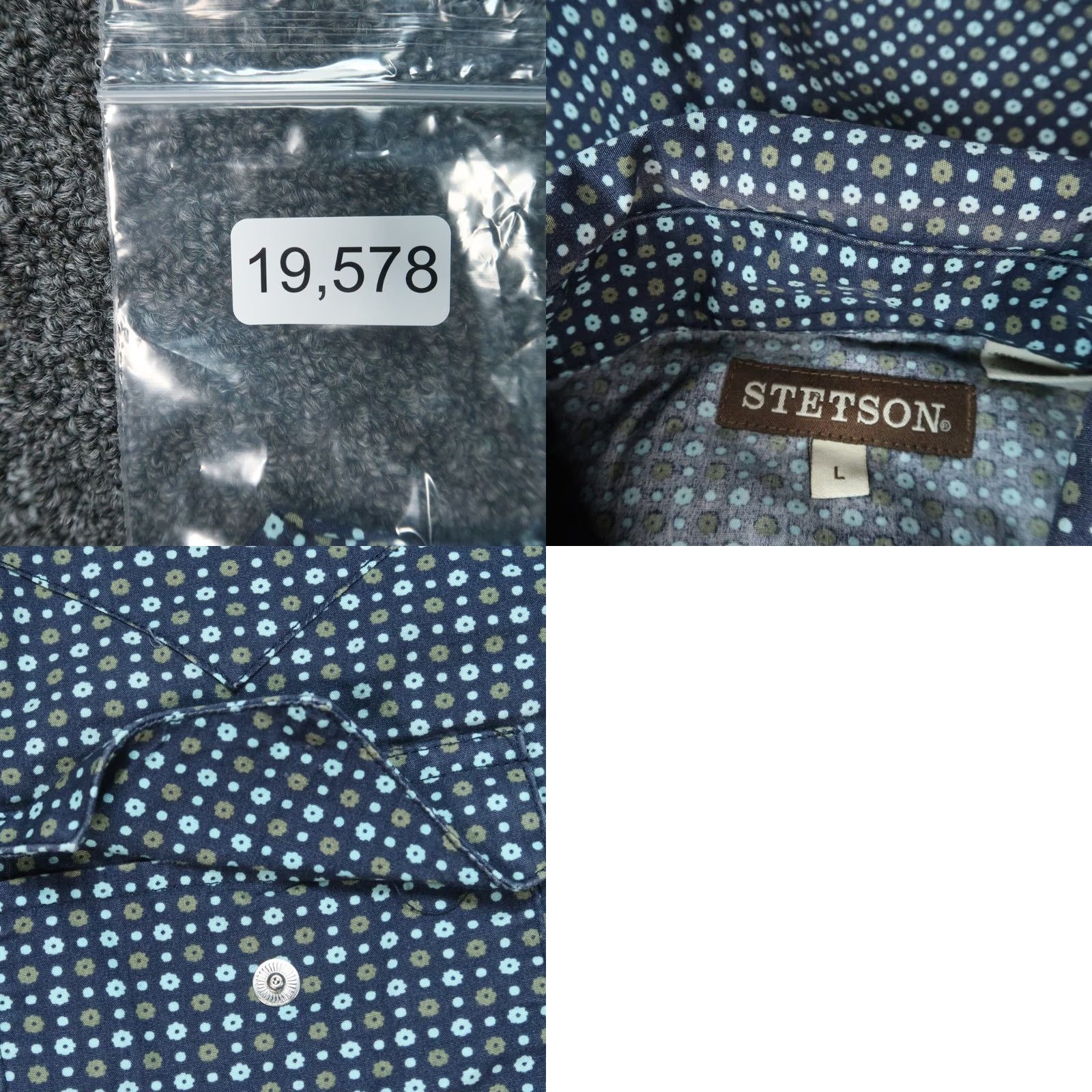 Stetson Stetson Shirt Mens Large Blue Pearl Snap Long Sleeve Western Polka Dot Shirt - Stetson Cotton Button-Up Regular Chest 48in Blue Mens Size US L / EU 52-54 / 3 - 8 Thumbnail