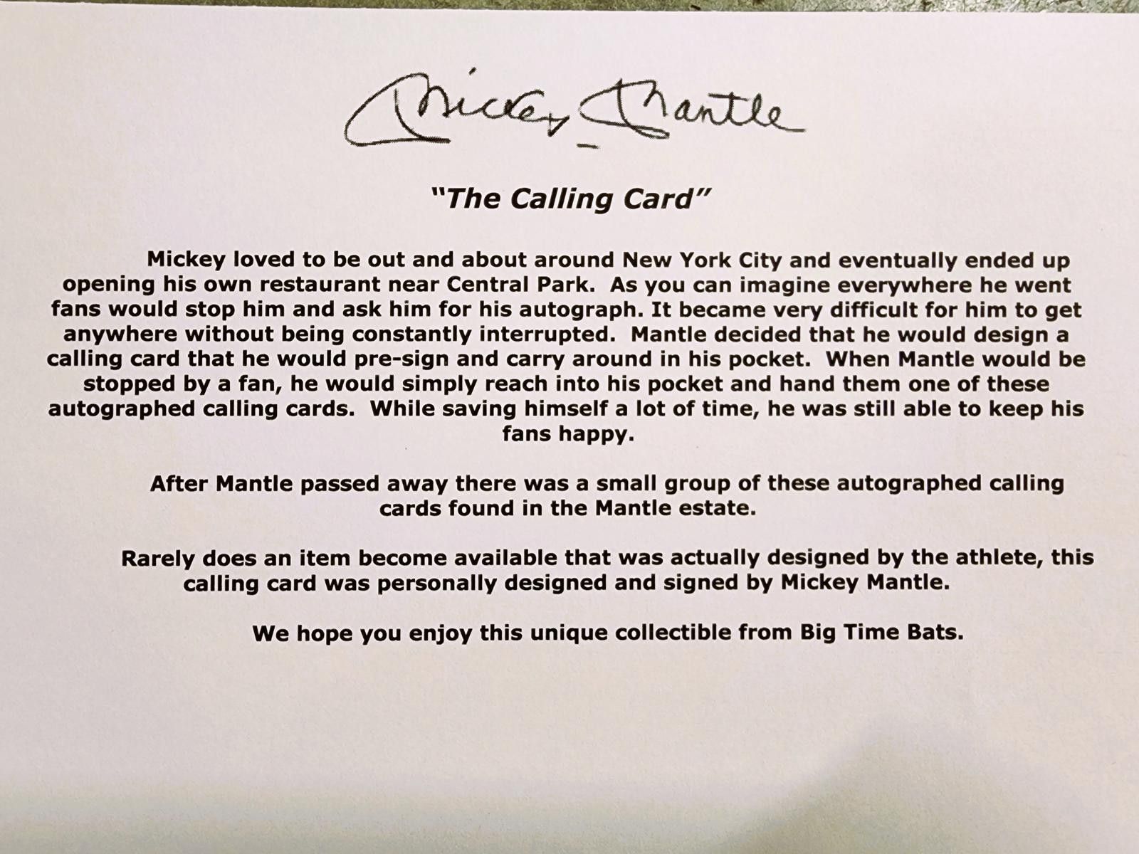 Other Mickey Mantle "The Mick" #7 Yankees signed calling card. COA Size ONE SIZE - 3 Thumbnail