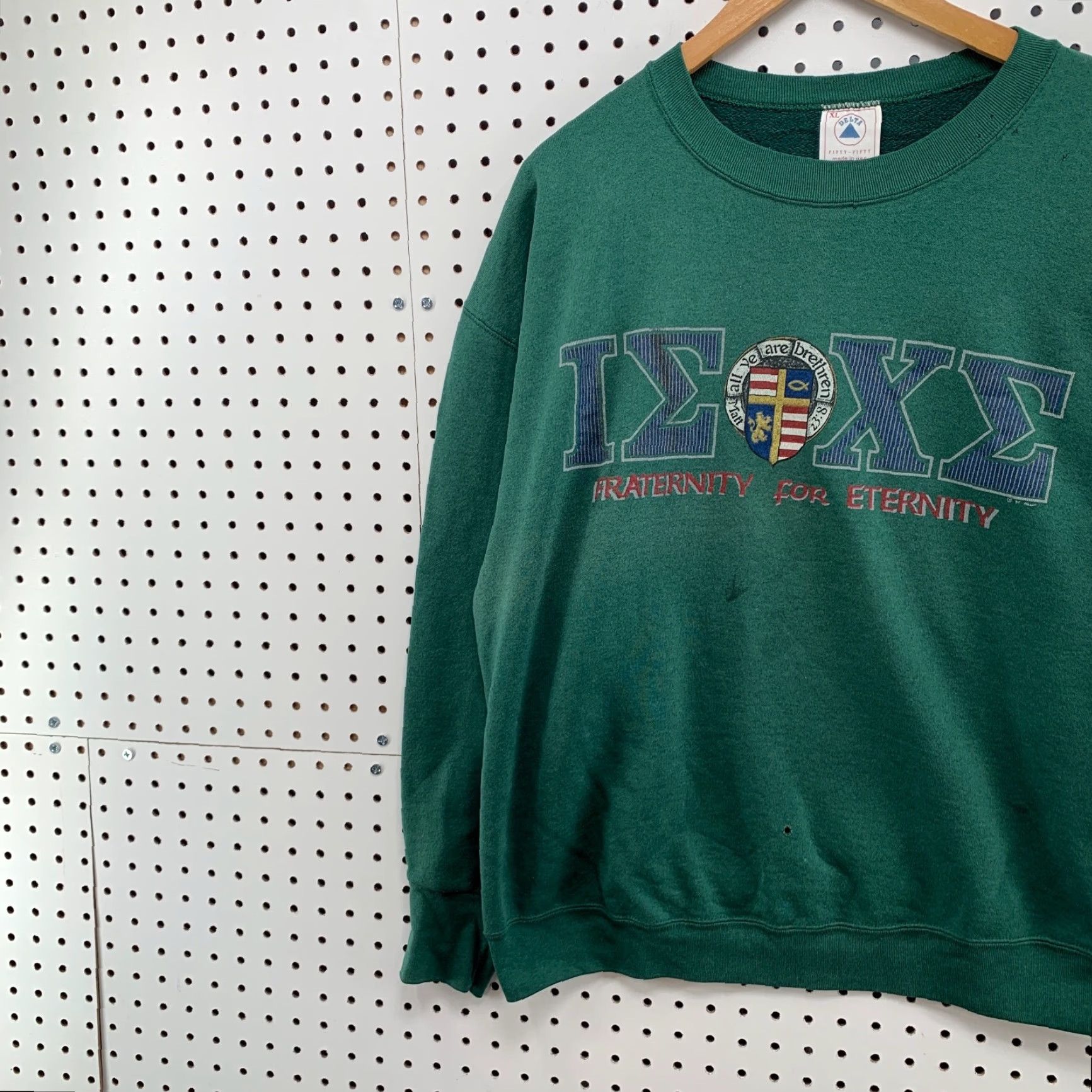 Delta VINTAGE Fraternity For Eternity Crew Neck Sweatshirt Mens XL Green IEXE 25X26 Delta Size US XL / EU 56 / 4 - 3 Thumbnail