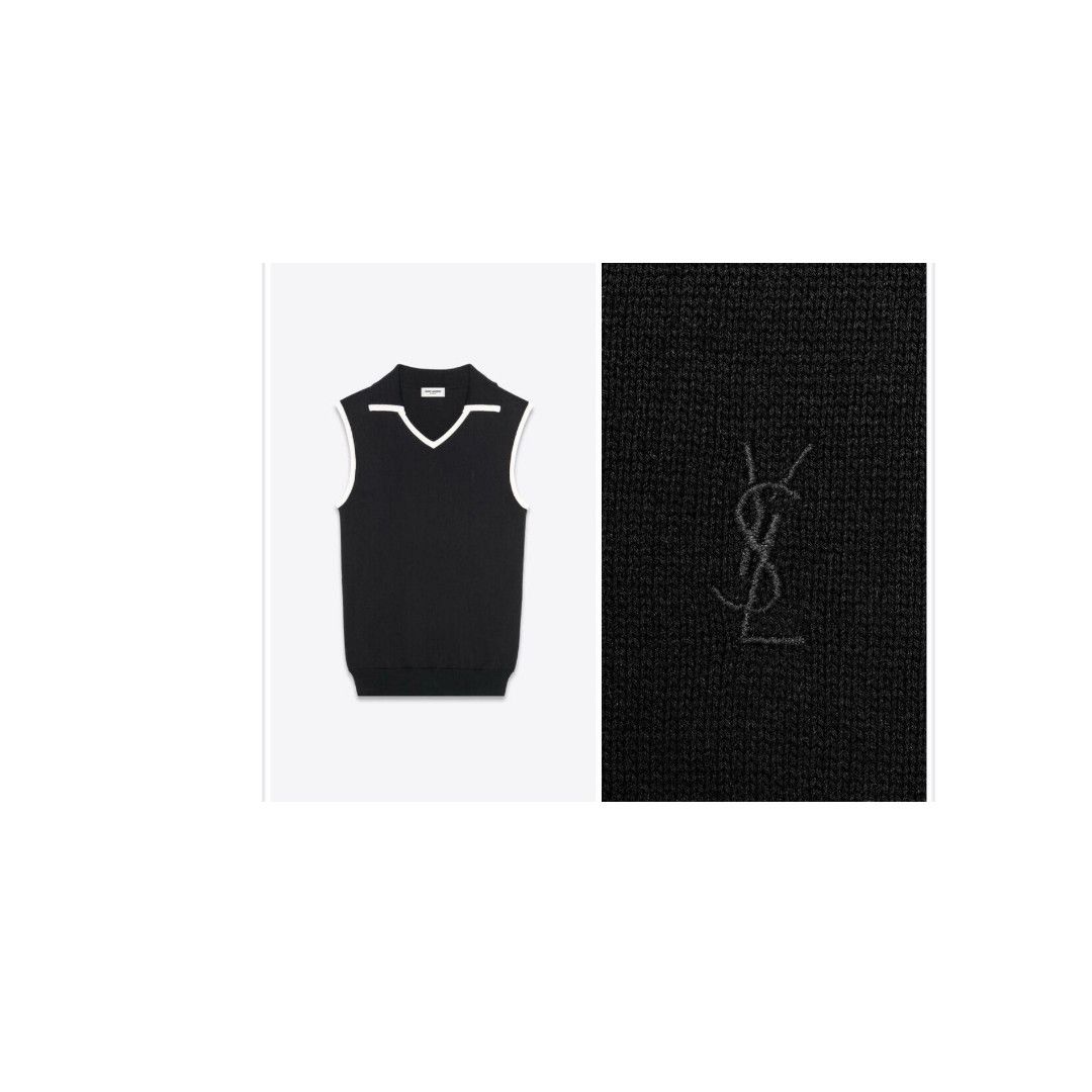 Saint Laurent Paris o1b1hav110425 Cassandre Sleeveless Polo Sweater in Knit Size L / US 10 / IT 46 - 2 Thumbnail