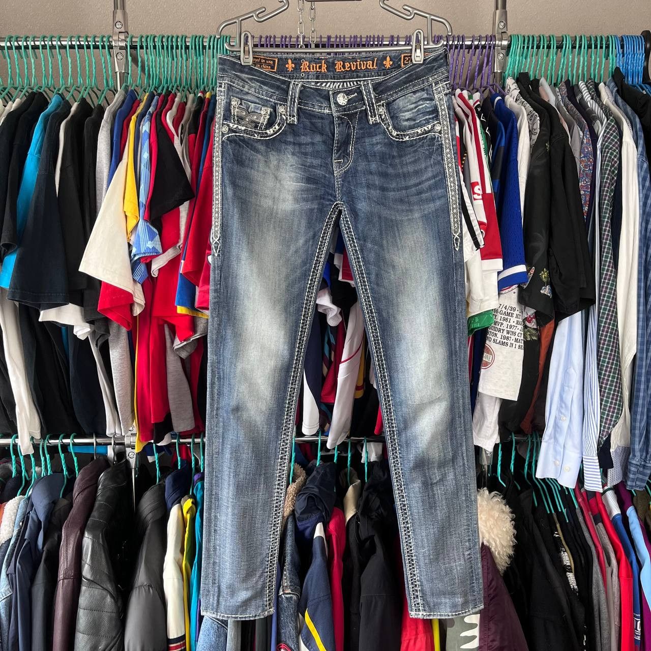 Rock Revival Vintage Rock Revival Printed Blue Denim Skinny Pants Y2K Size 29" - 6 Thumbnail