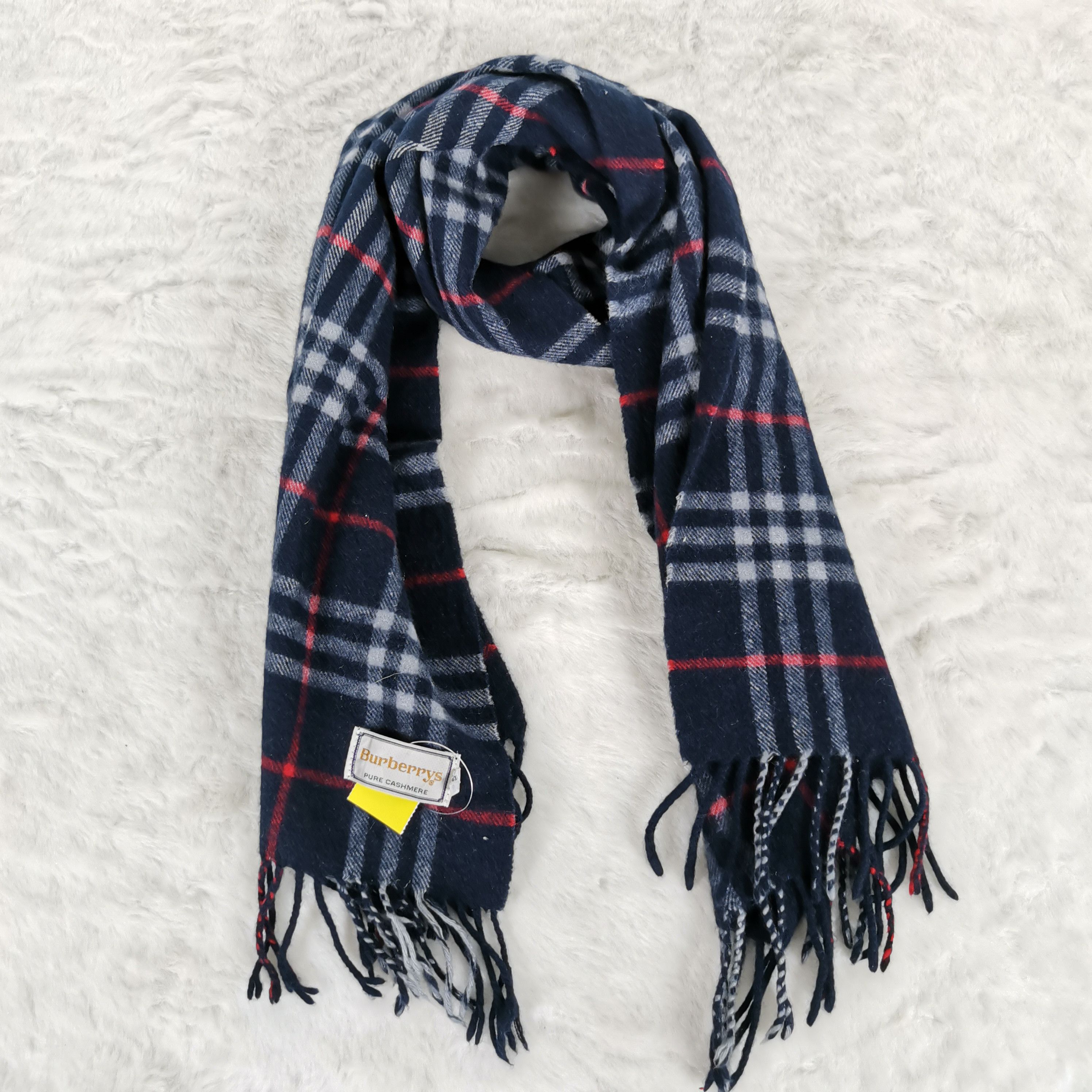 Vintage Burberry Scarf Nova Check Navy Cashmere