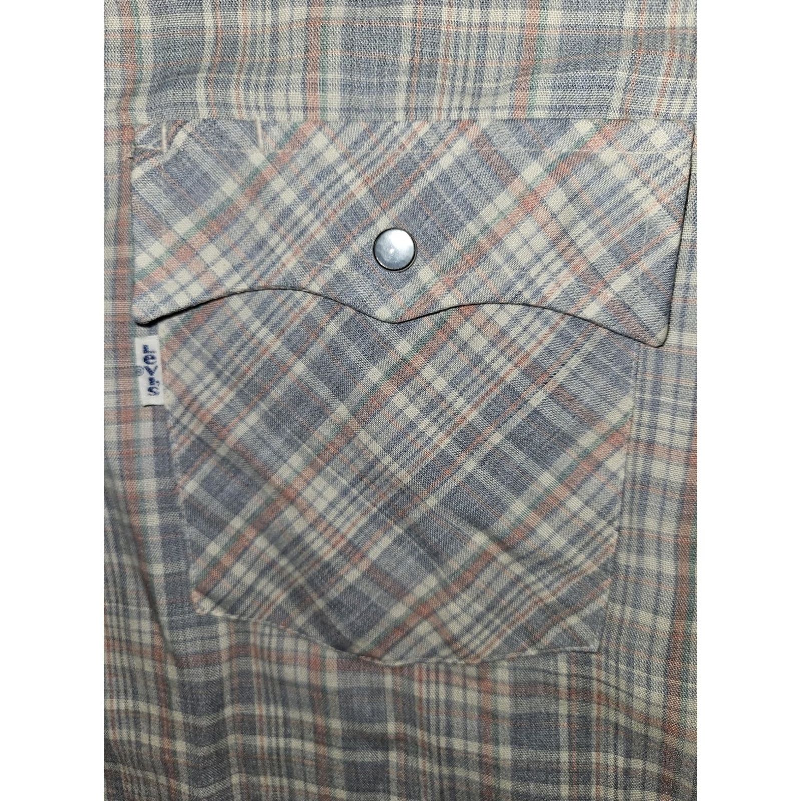Levi's VINTAGE Levi's Shirt Mens Large Blue Plaid Western Pearl Snap Short Sleeve 90s Size US L / EU 52-54 / 3 - 6 Thumbnail