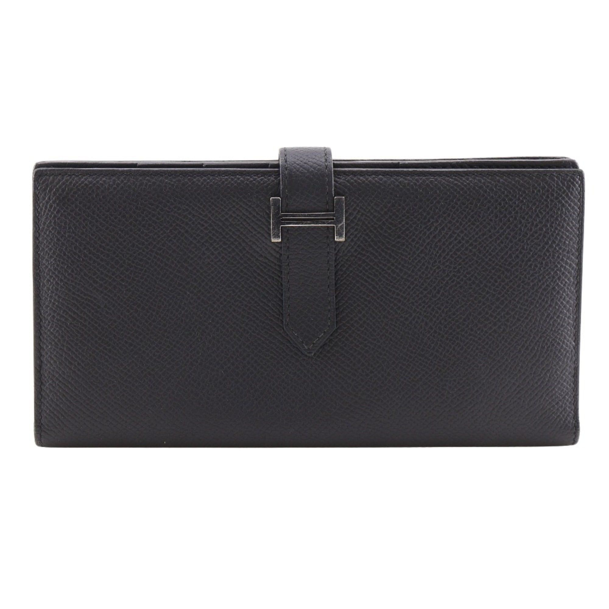 Hermes Hermès Beansufla long wallet in Epsom leather 2016 black with belt clasp unisex