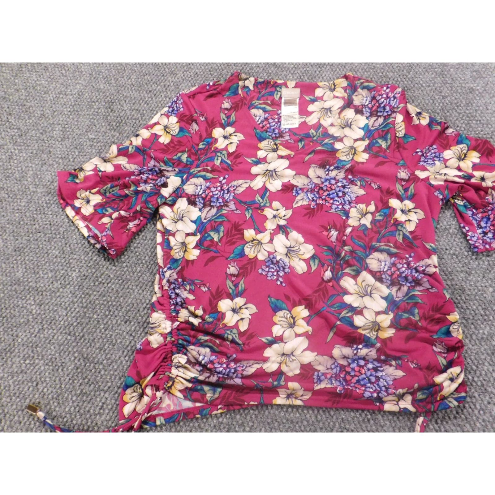 Vintage Chicos Blouse Shirt Womens Red Floral Chief Designer Crew Neck Short Sleeve Pullover Knit Stretch Breathable Classic 1 Size Regular Vintage No Size XS / US 0-2 / IT 36-38 - 3 Thumbnail