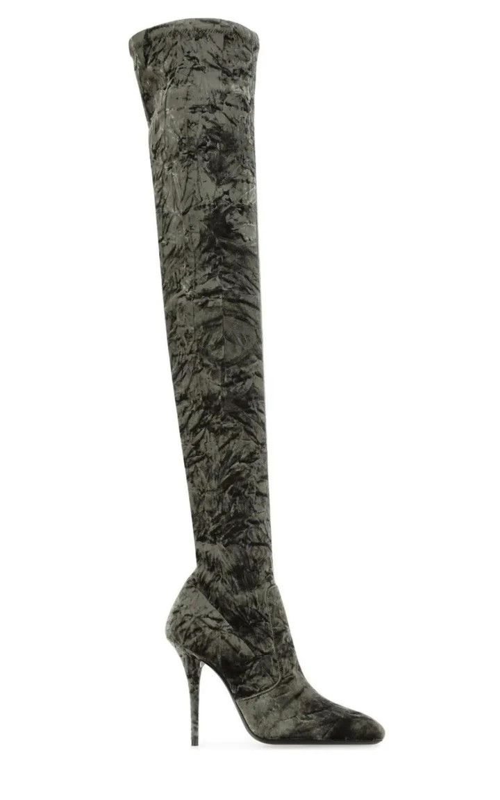 Saint Laurent Paris o1s1wg111024 Talia Boots in Velvet in Green Size US 11.5 / IT 41.5 - 4 Thumbnail