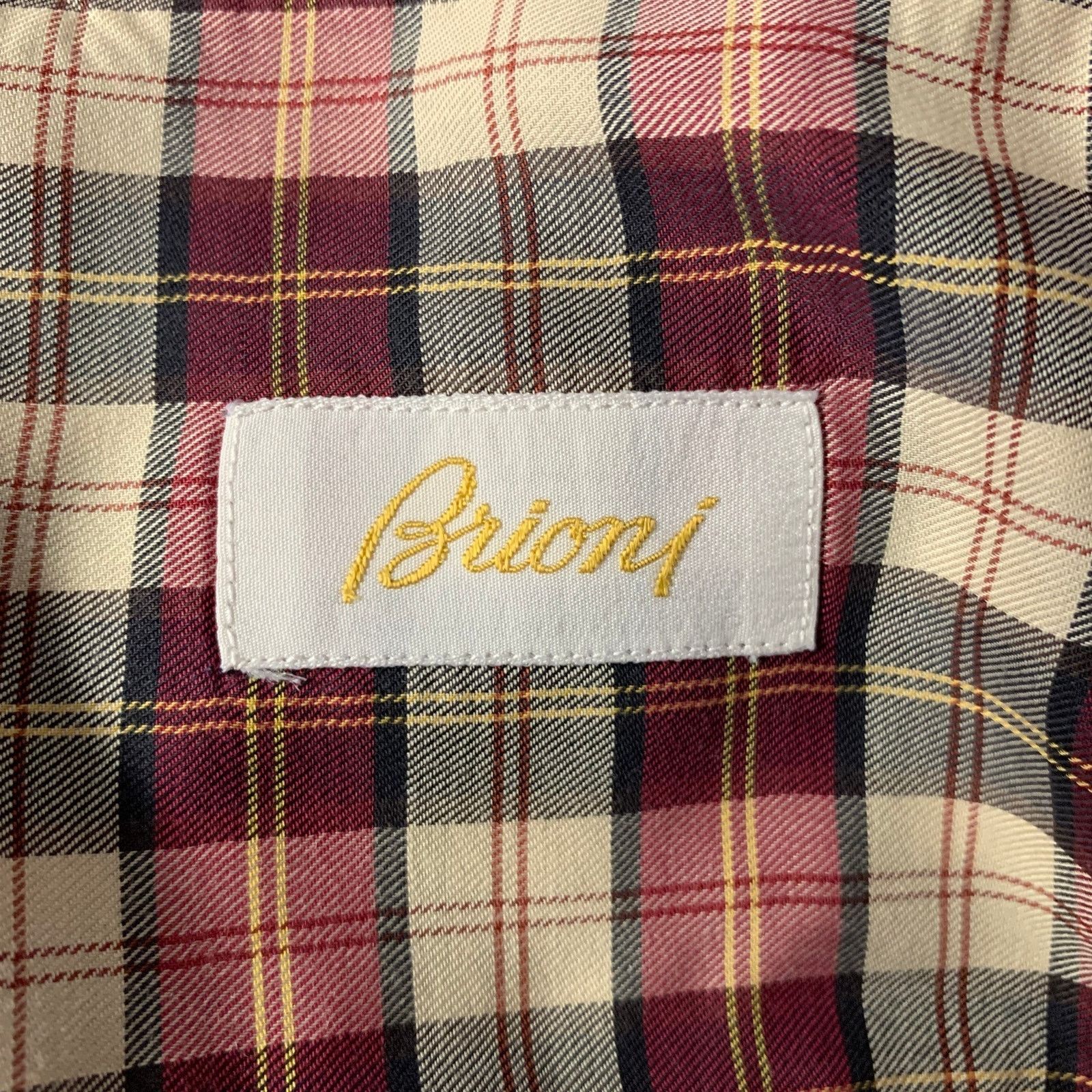 Brioni BRIONI L Burgundy Tan Tartan Cotton Button Down Size US L / EU 52-54 / 3 - 5 Thumbnail