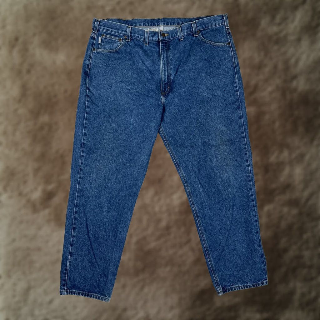 Carhartt Carhartt Jeans Mens 44x32 Blue Relaxed Straight Denim Medium Wash B17-DST Mens Jeans Carhartt Blue Straight Relaxed Fit 46x32 (adjusted) Size US 44 / EU 60 - 1 Thumbnail