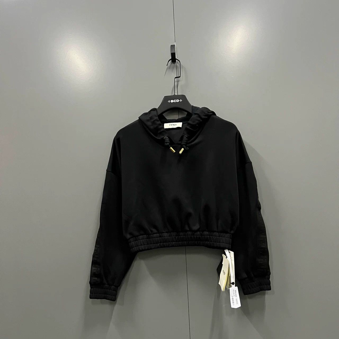 Fendi FENDI Black Cropped Drawstring Hoodie Size S / US 4 / IT 40 - 1 Thumbnail