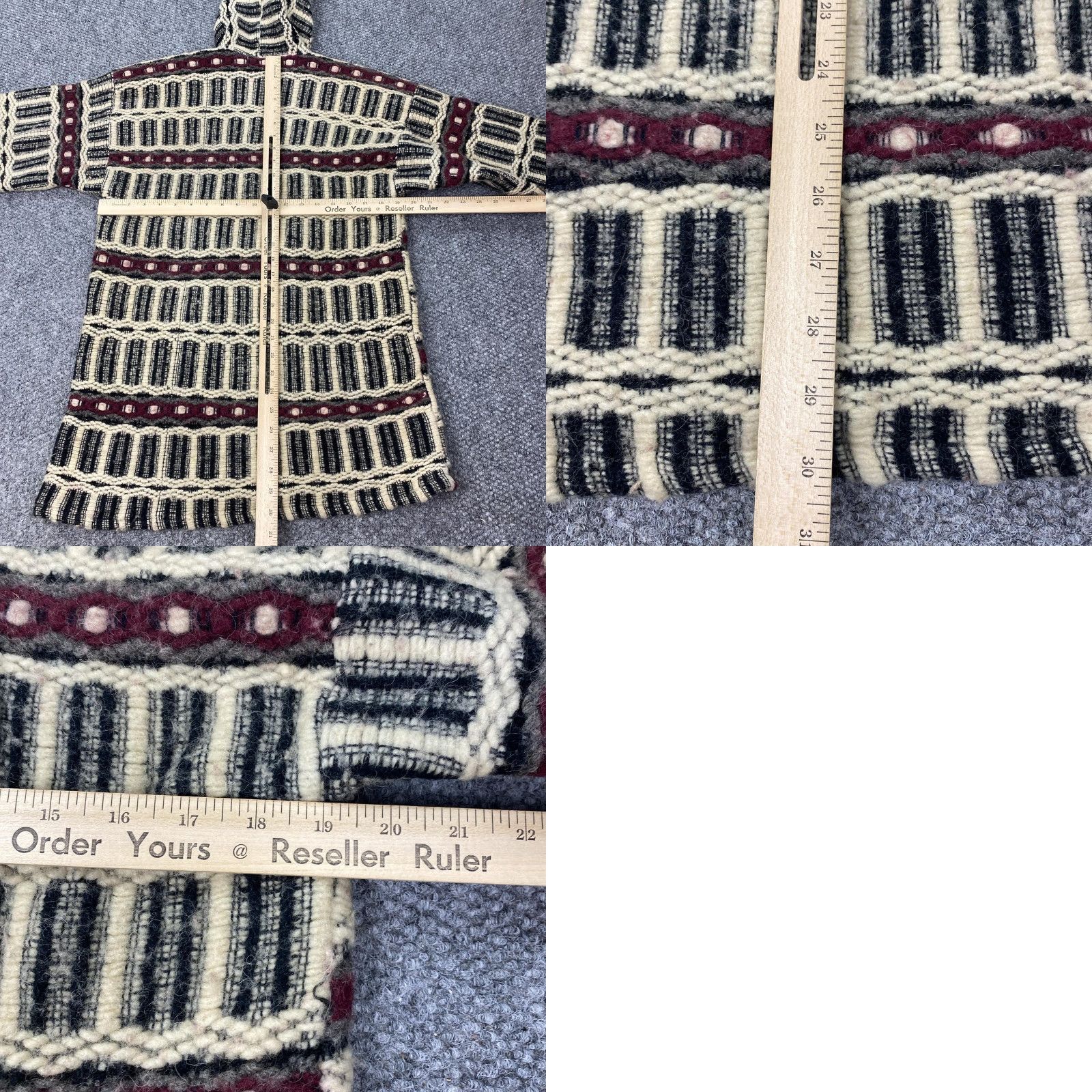 Vintage VINTAGE Hooded Sweater Mens Medium Ivory Cream Black Burgundy Woven Boho Geometric Pullover Mens Size US M / EU 48-50 / 2 - 8 Thumbnail