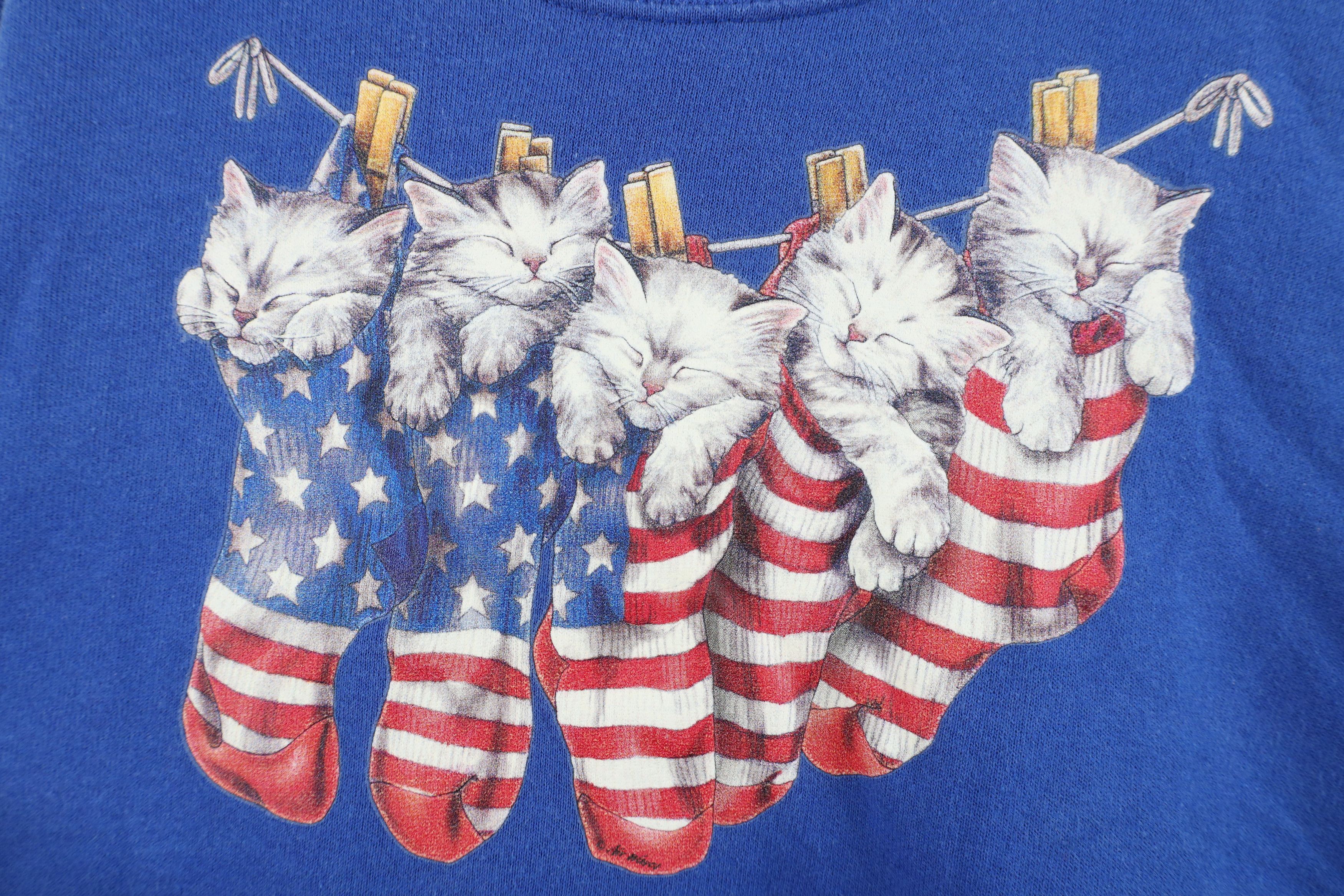 Vintage Vintage 90s Cat Kitten Flag Stockings Crewneck Sweatshirt Size L / US 10 / IT 46 - 4 Thumbnail
