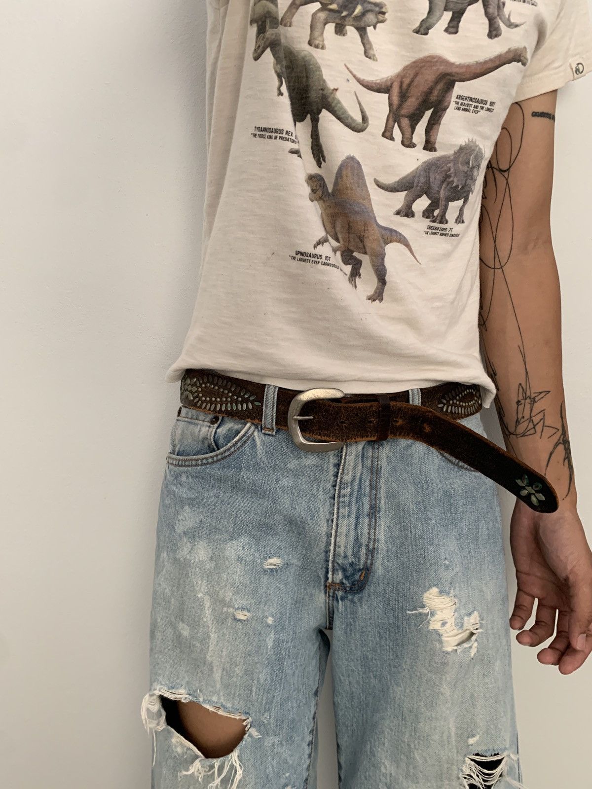 Vintage Vintage Studded Leather Belt Distressed Grunge Size 32 - 1 Thumbnail