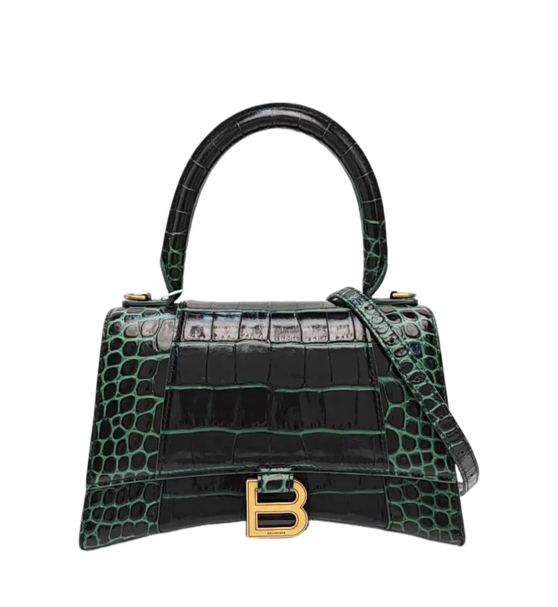Balenciaga Hourglass Small Dark Greencowhide Leather Crocodile Hourglass Shoulde, Women's