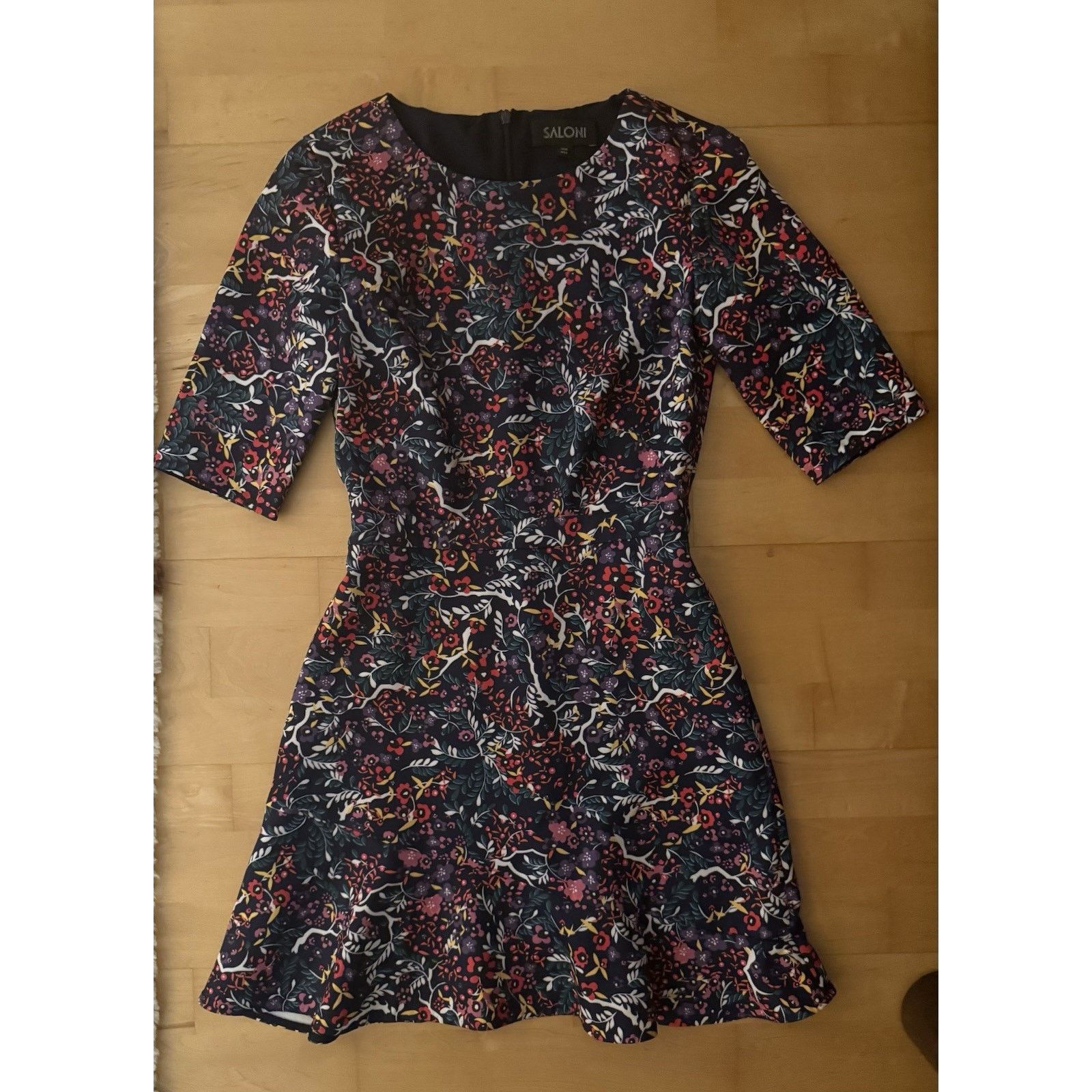 Other Saloni Celia B Lined Dark Blue Floral Polyester Mini 2 Size XS / US 0-2 / IT 36-38 - 3 Thumbnail