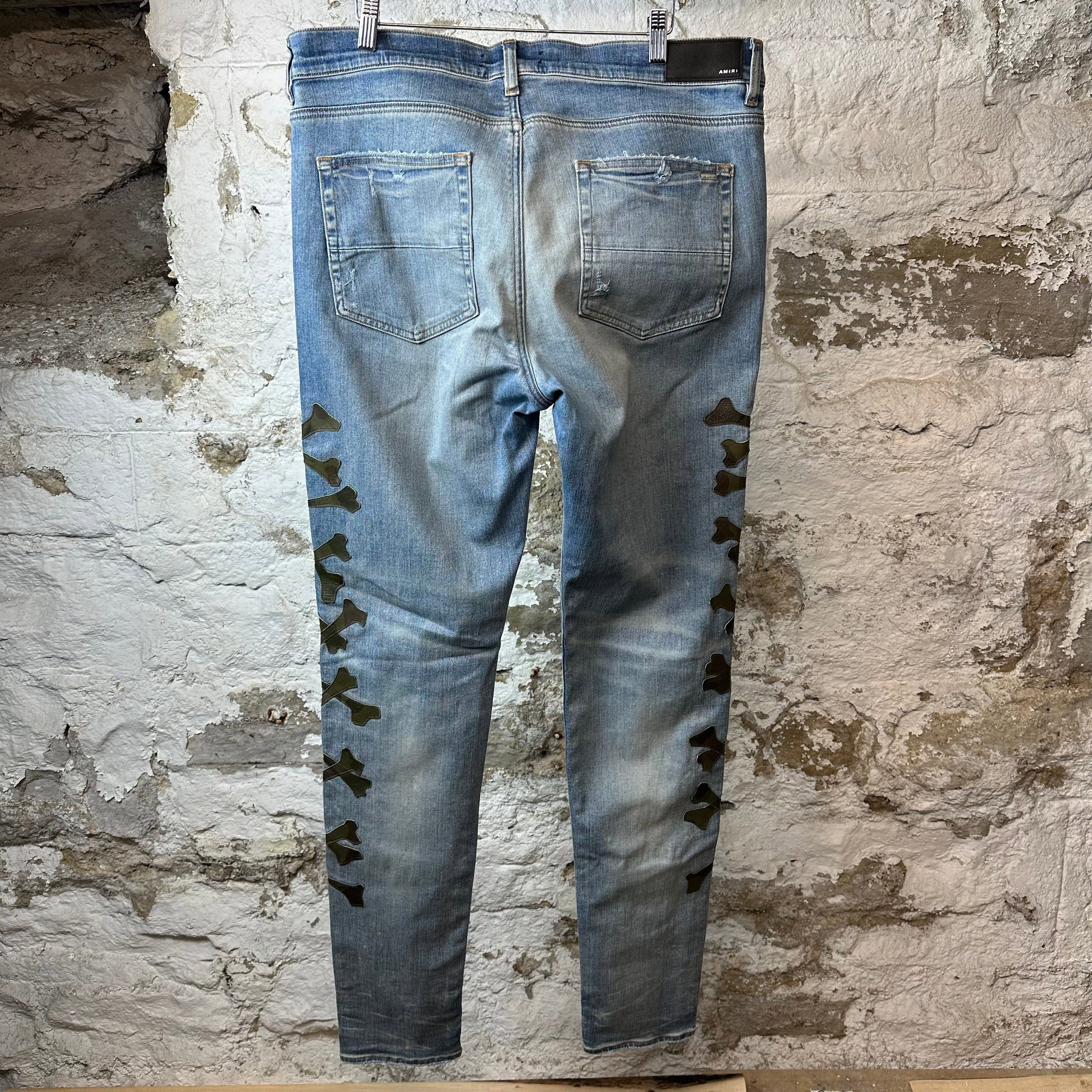 Amiri Amiri Green Camo Bones Blue Denim Jeans Sz 38 Size US 38 / EU 54 - 2 Thumbnail