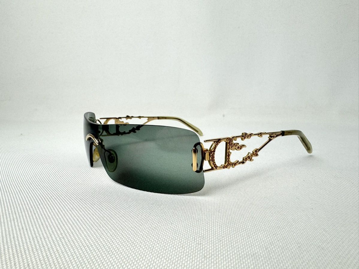 Dior Dior FIRE 40A0J Gold Plated Rhinestone Shield Sunglasses Size ONE SIZE - 1 Thumbnail
