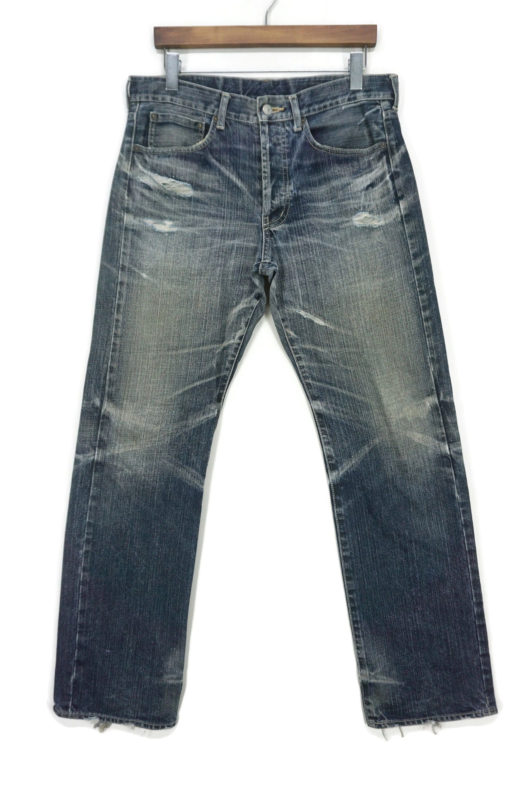 image of Rockers x Takeo Kikuchi Straight Leg Denim Distressed Jeans Made In Japan in Blue, Men's (Size 34)