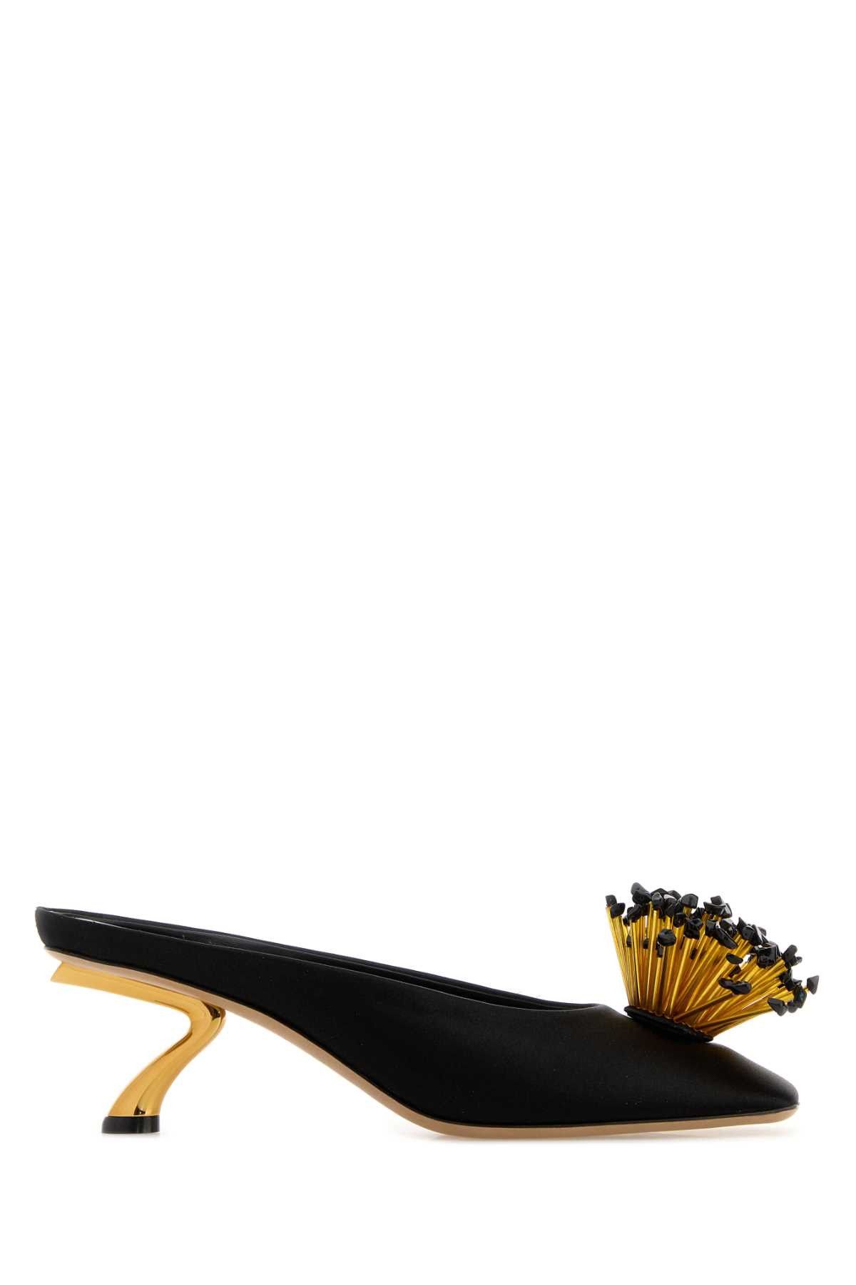 Salvatore Ferragamo Black Satin Safi Mules Size US 5.5 / IT 35.5 - 1 Thumbnail