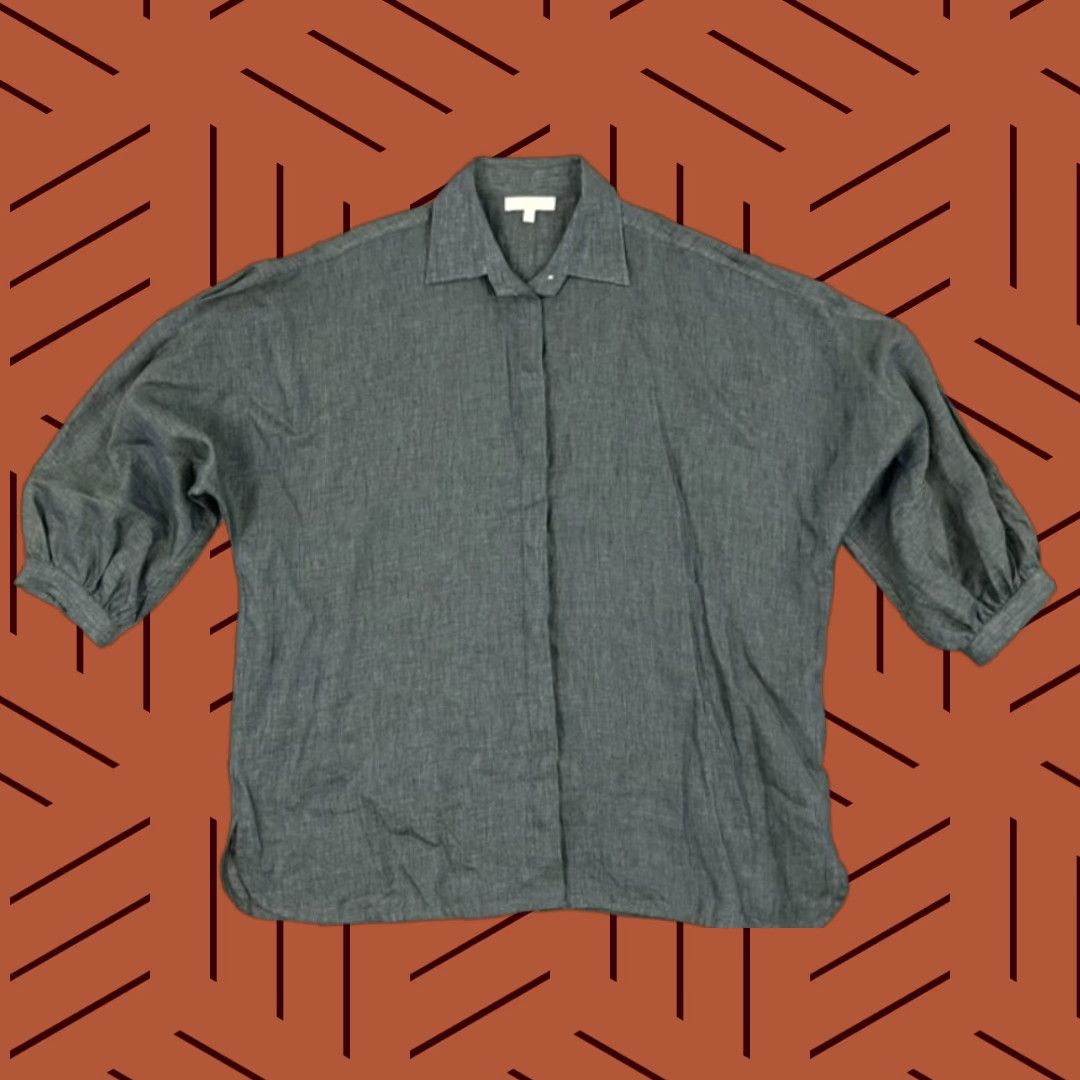 Vintage Ann Mashburn Shirt Small Green Button Up Shirt Oversized Linen Minimalist Mature Top Womens Size S / US 4 / IT 40 - 1 Thumbnail