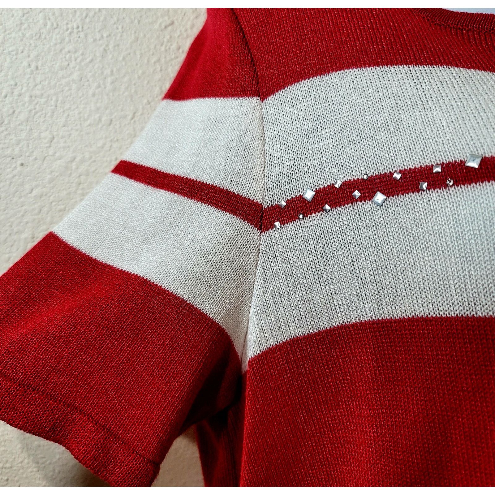 Other Philippe Marques Red White Rhinestone Stud Top 14 Stretch Size XL / US 12-14 / IT 48-50 - 2 Thumbnail