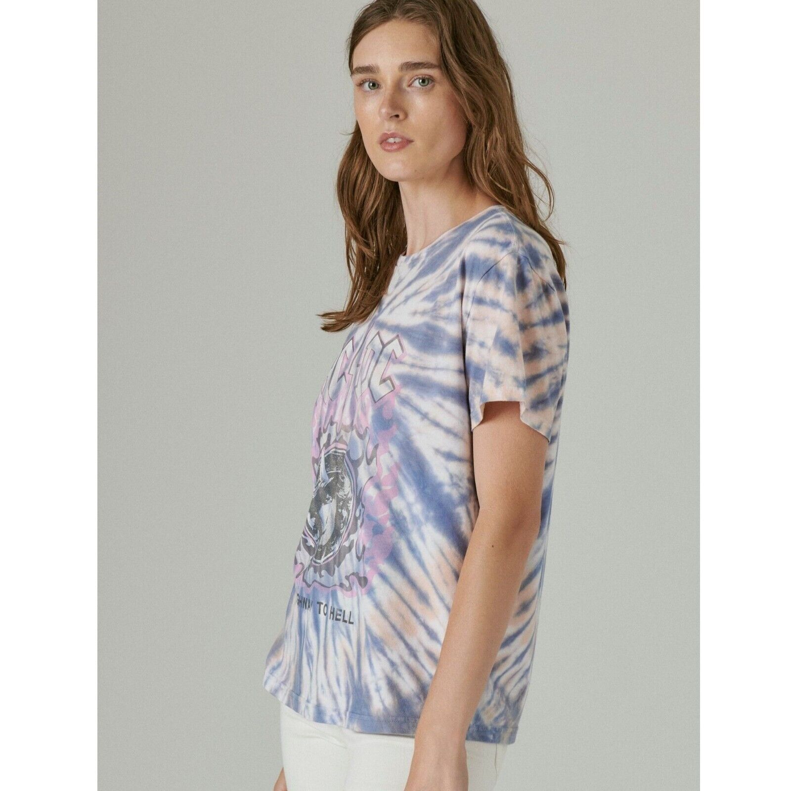 Lucky Brand Lucky Brand Women Blue Tie-Dyed AC/DC Casual T-Shirt Size L Size L / US 10 / IT 46 - 2 Thumbnail