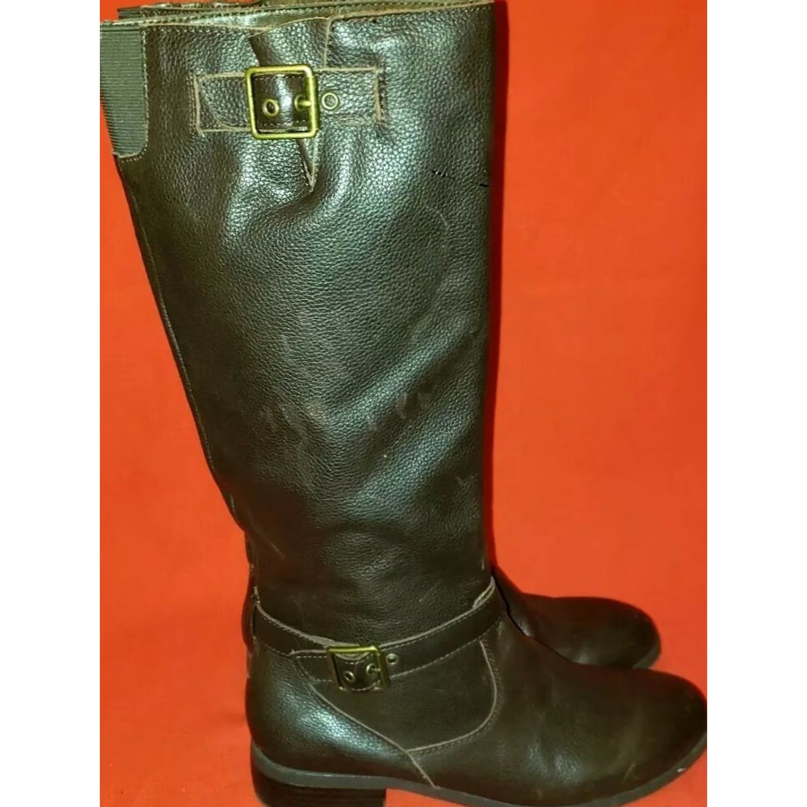 Vintage Women's Riding Boots Size 8.5M Brown REAL LEATHER Harness Strap With Buckle Boots Size US 7 / IT 37 - 4 Thumbnail