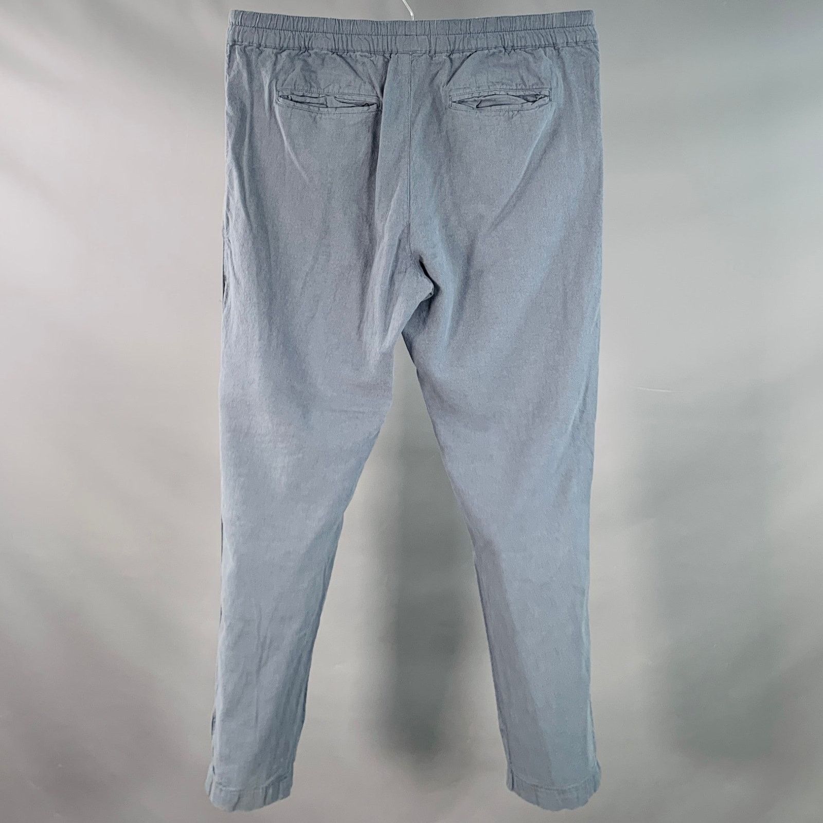 Folk Blue Grey Linen Cotton Tapered Drawstring Casual Pants Size US 32 / EU 48 - 2 Thumbnail