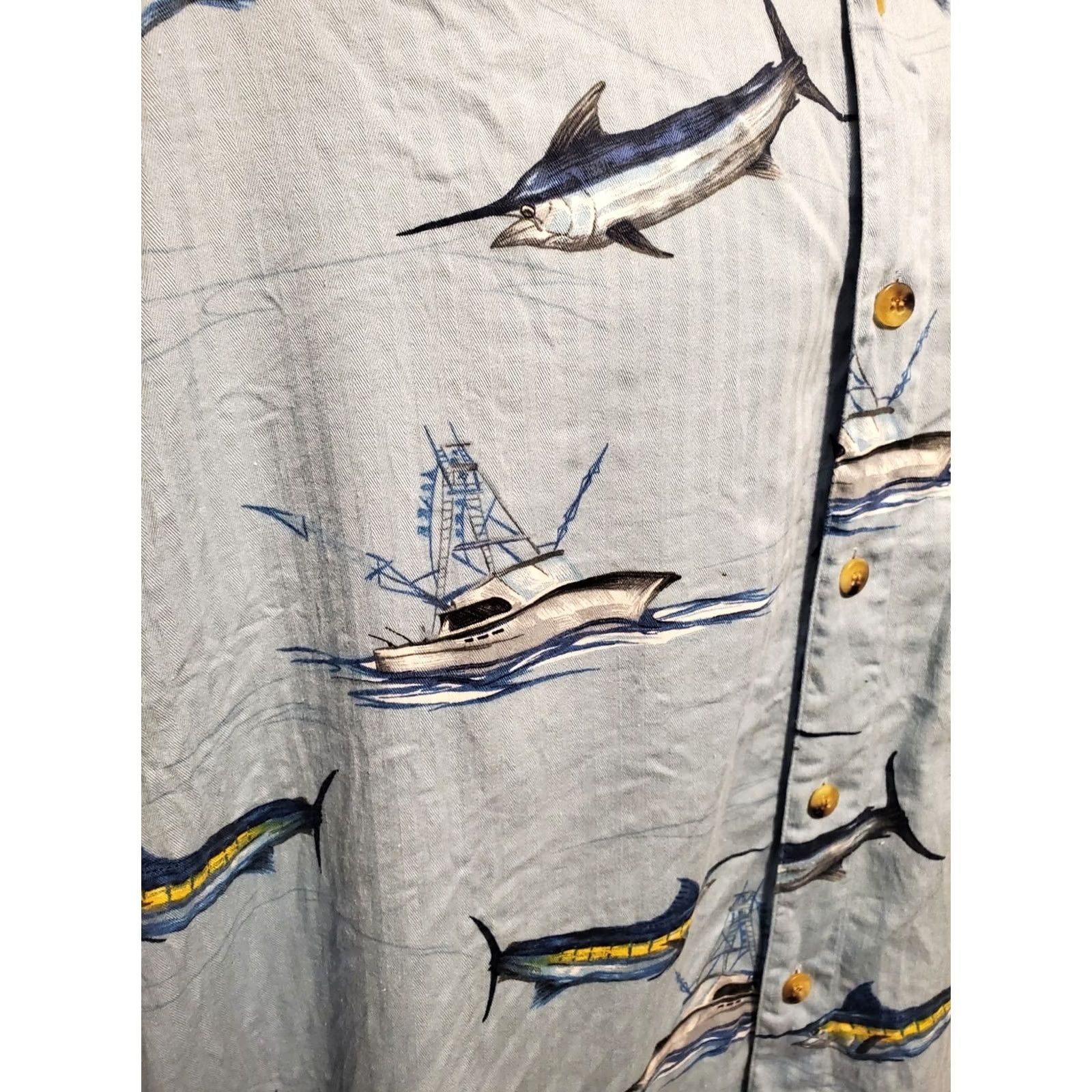 Vintage Hook and Tackle Mens XL Shirt Marlin Fishing Vacation Hawaiian Button-Up Blue Dad Grandpa Size US XL / EU 56 / 4 - 3 Thumbnail