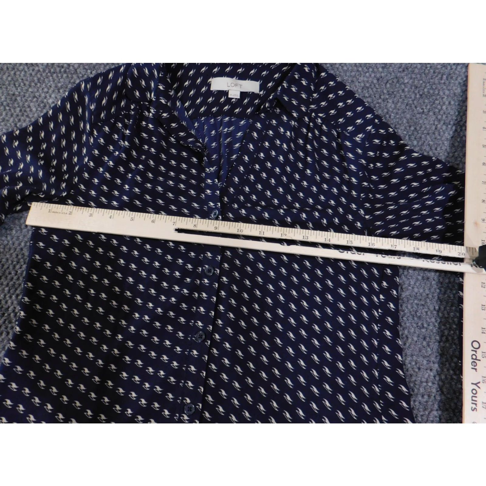 Loft VINTAGE LOFT Button-Up Shirt Womens XS Blue Geometric Print Long Sleeve Polyester Basic Size XS / US 0-2 / IT 36-38 - 6 Thumbnail