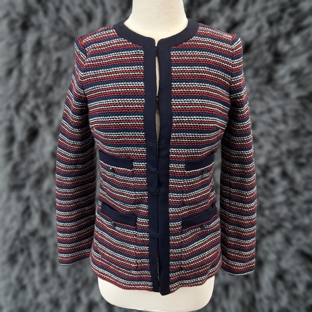 Talbots Talbots Blazer Jacket Adult XS Navy Red White Striped Bouclé Classic Career Womens Size XS / US 0-2 / IT 36-38 - 1 Thumbnail