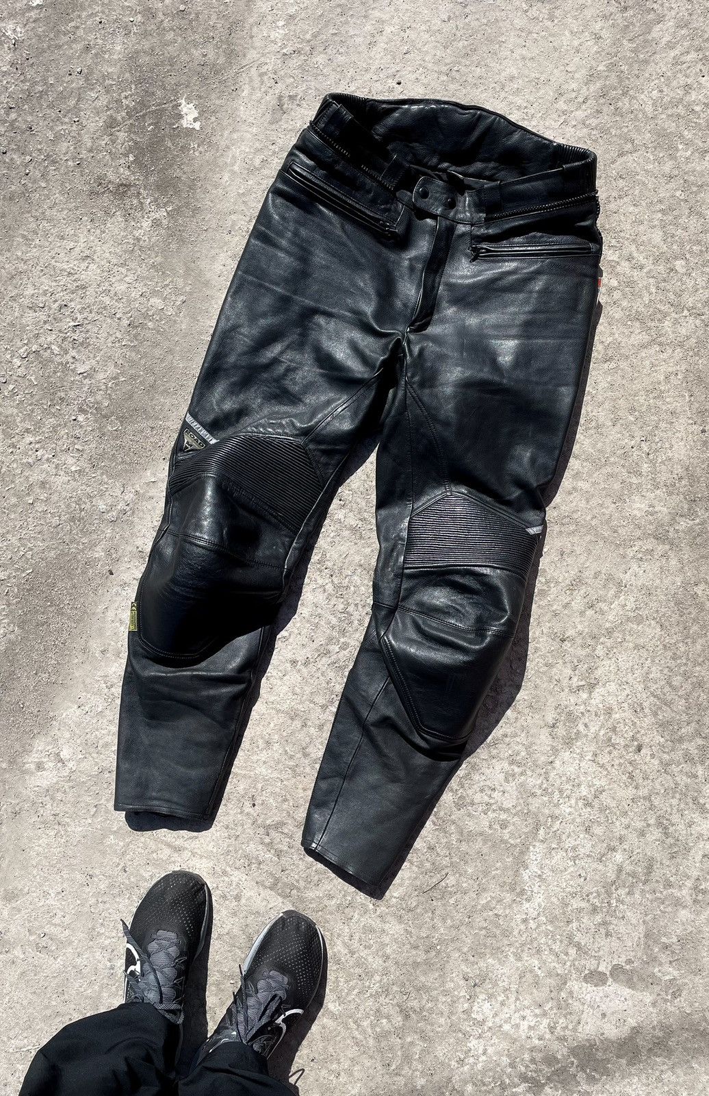 Genuine Leather × MOTO ?Vintage leather Moto Polo Pants Road USA 