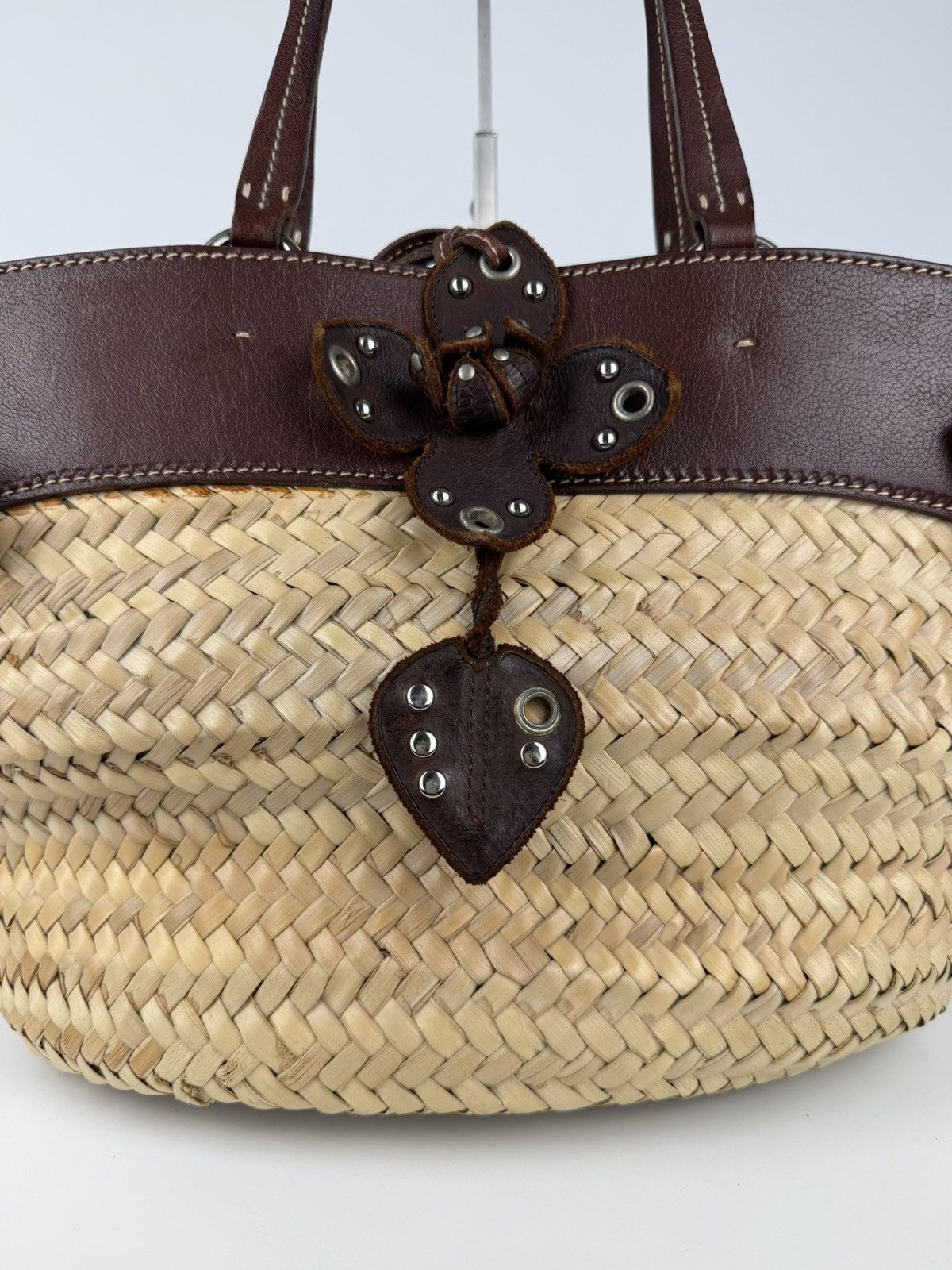 Miu Miu Vintage 90s archive miu miu raffia and leather tote bag Size ONE SIZE - 10 Thumbnail