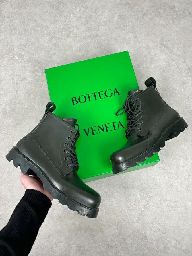 Bottega Veneta Bottega Veneta Dark Green Leather Rubber Lace-Up Boots Size US 11 / EU 44 - 1 Thumbnail
