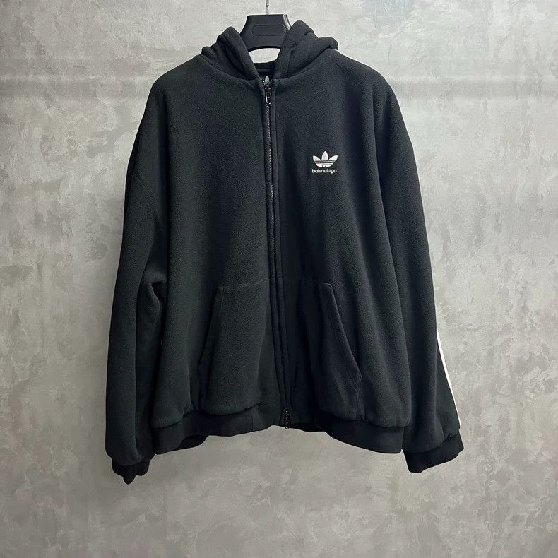 Balenciaga Balenciaga Adidas Black Polar Fleece Embroidered Logo Zip Size US XXS / EU 40 - 1 Thumbnail