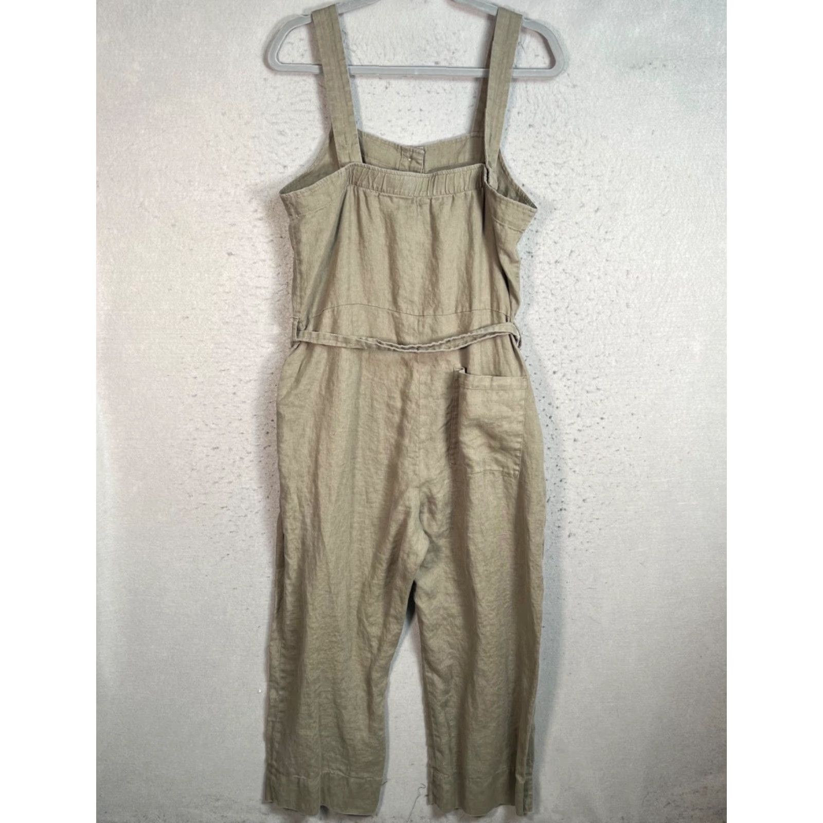 Everlane Everlane Womens Size 10 Olive Green Linen Jumpsuit With Button Front Waist Tie Size 32" / US 10 / IT 46 - 2 Thumbnail